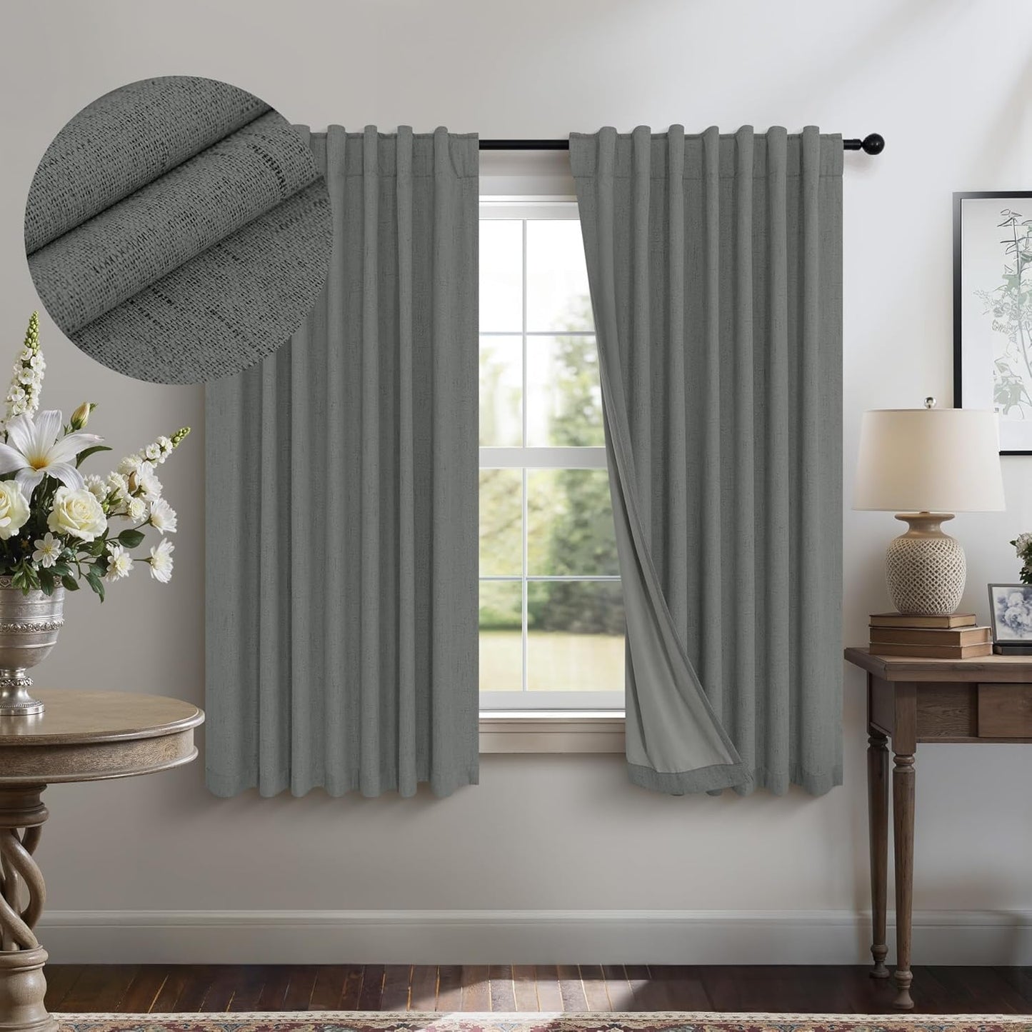 Linen Textured Black Out Blinds for Window 45 Inch Length
