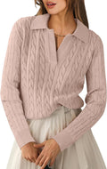 Classic Long Sleeve Cable Knit Top for Women with V Neck