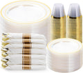 350PCS Clear Gold Plastic Dinnerware Set for 50 Guests - Elegant