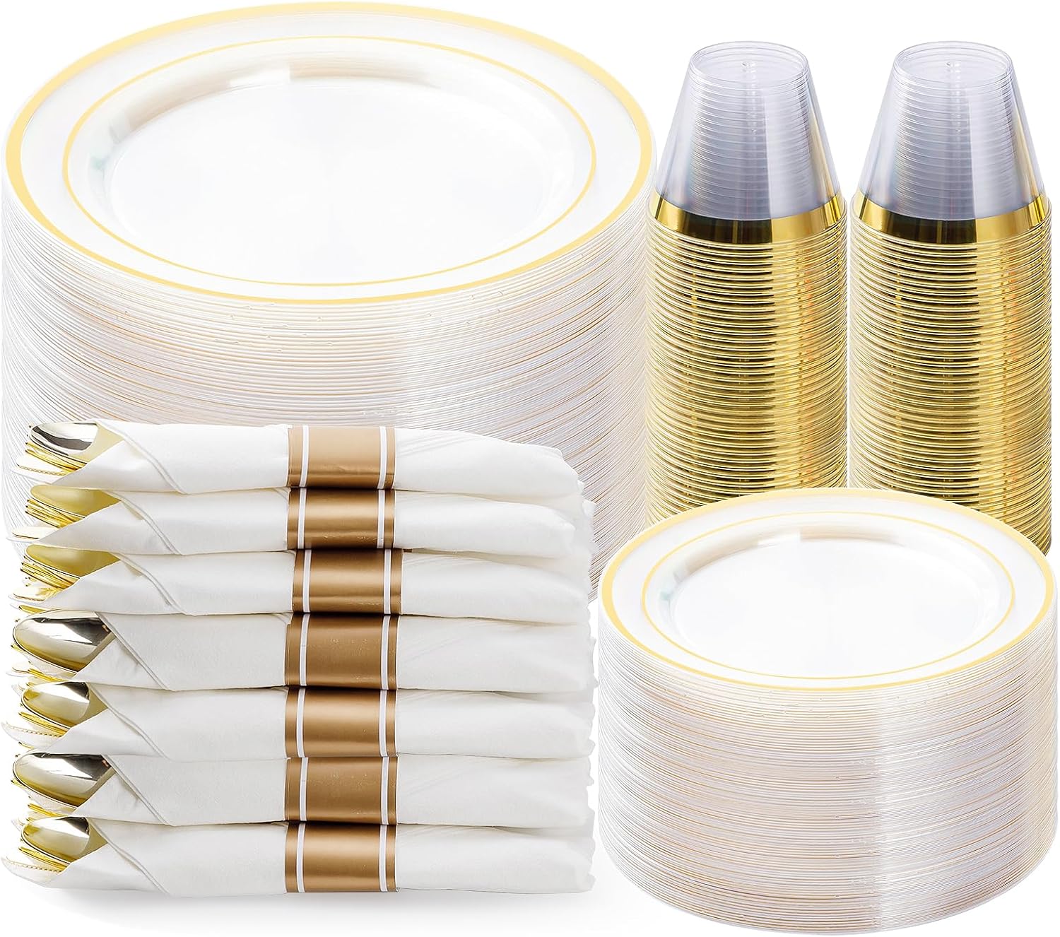350PCS Clear Gold Plastic Dinnerware Set for Elegant Events