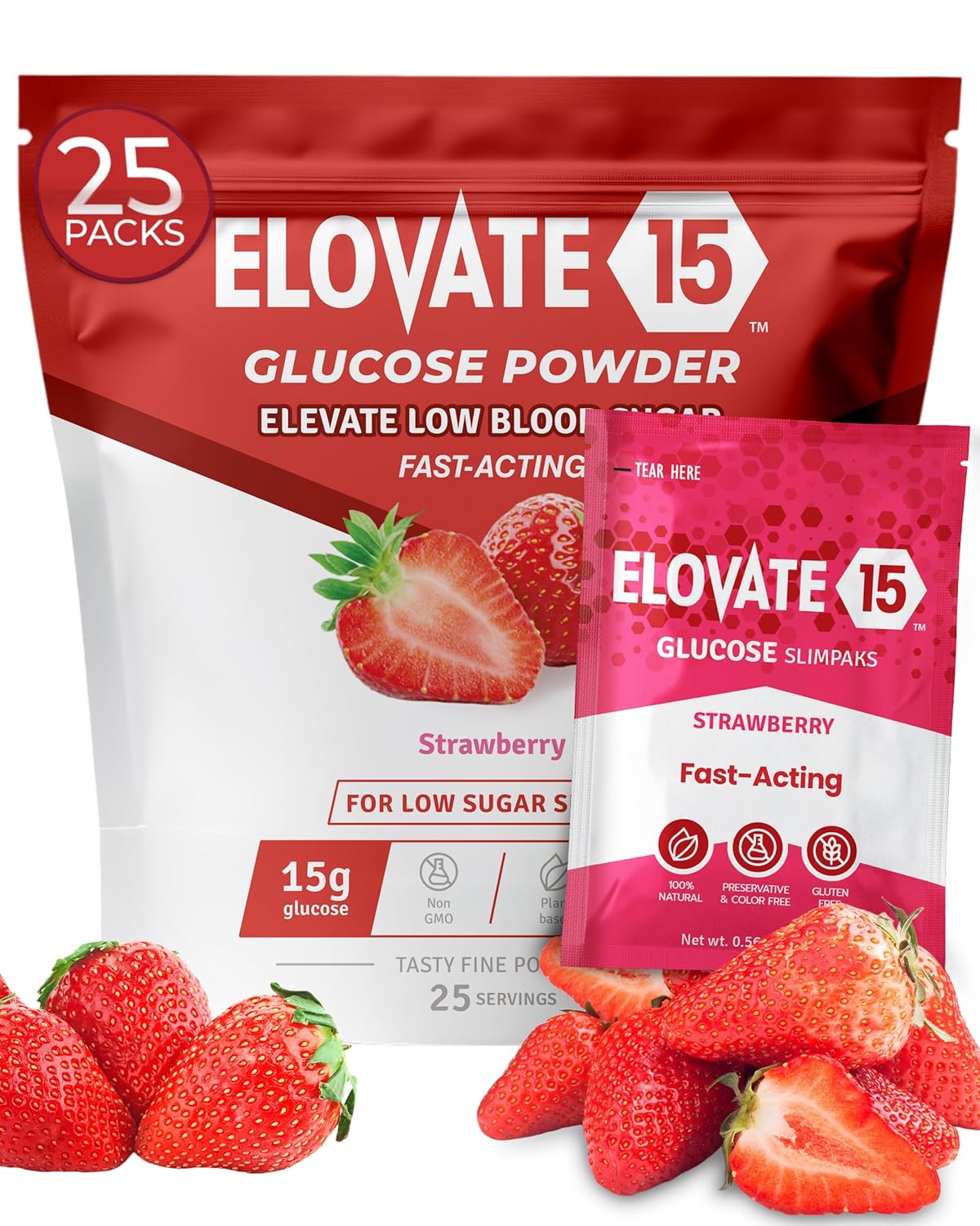 Elovate 15 Fast-Acting Glucose Packets for Quick Energy Boosts