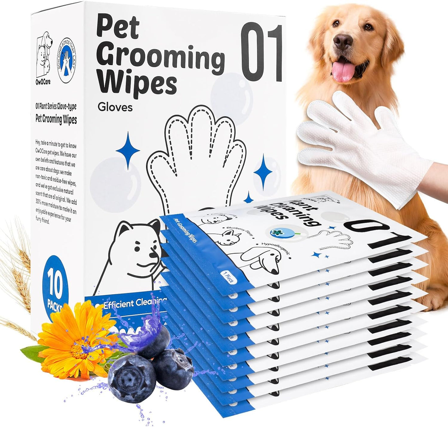 OWOCARE Pet Cleaning Glove Wipes - Hypoallergenic Grooming for Dogs & Cats