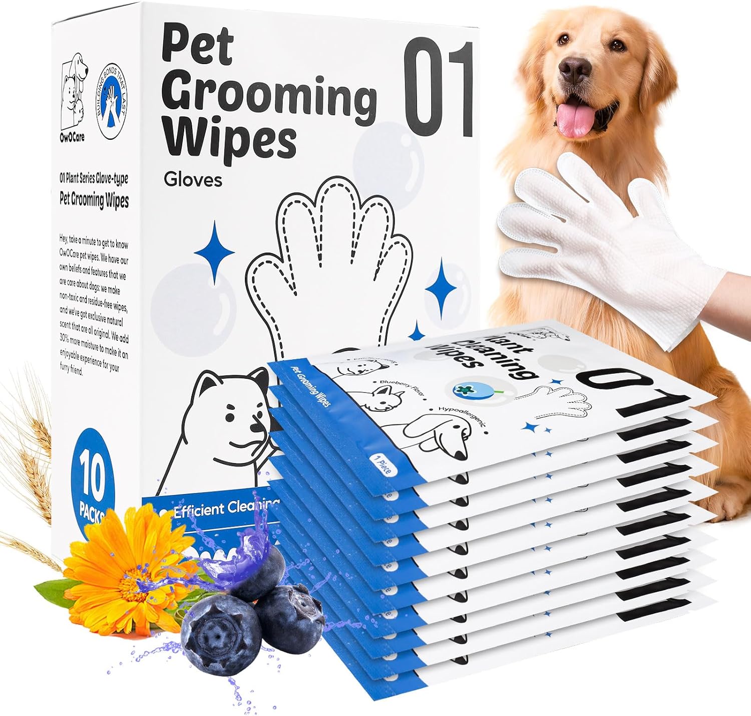 OWOCARE Pet Cleaning Glove Wipes - Hypoallergenic Grooming for Dogs & Cats