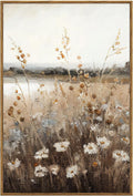 Vintage Wall Art Framed Retro Countryside Autumn Wildflower Field