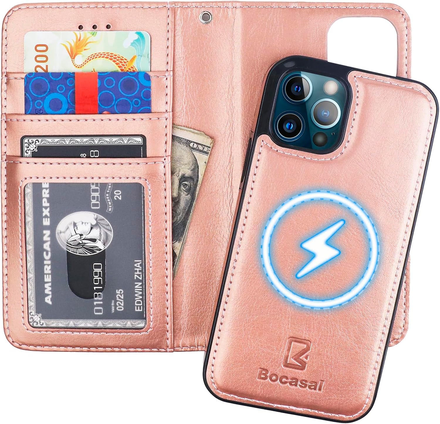 Bocasal iPhone 12/12 Pro Wallet Case with RFID Protection