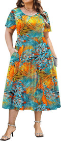Plus Size A-Line Midi Dress for Women with Pockets and Short Sleeves