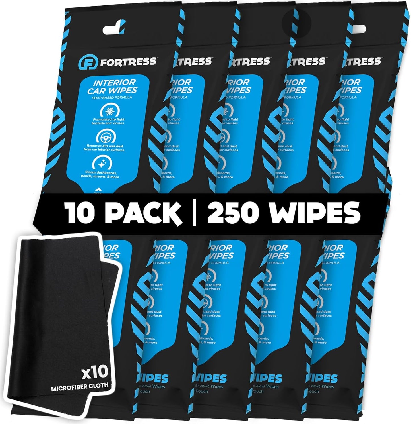Fortress Car Interior Wipes with Microfiber Cloth for Cleaning