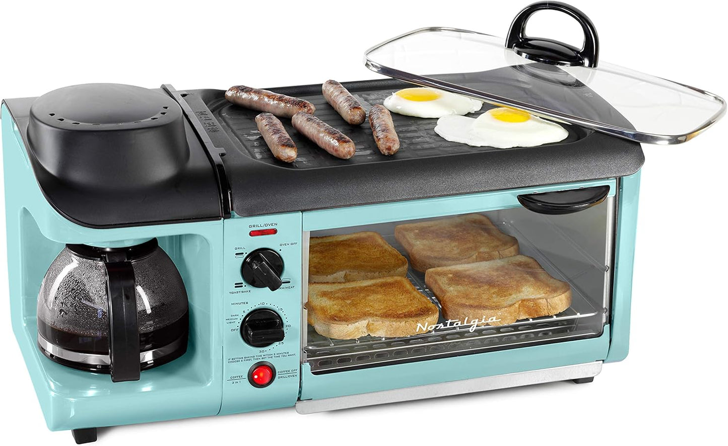 Nostalgia 3-in-1 Breakfast Station: Coffee Maker, Griddle, Toaster