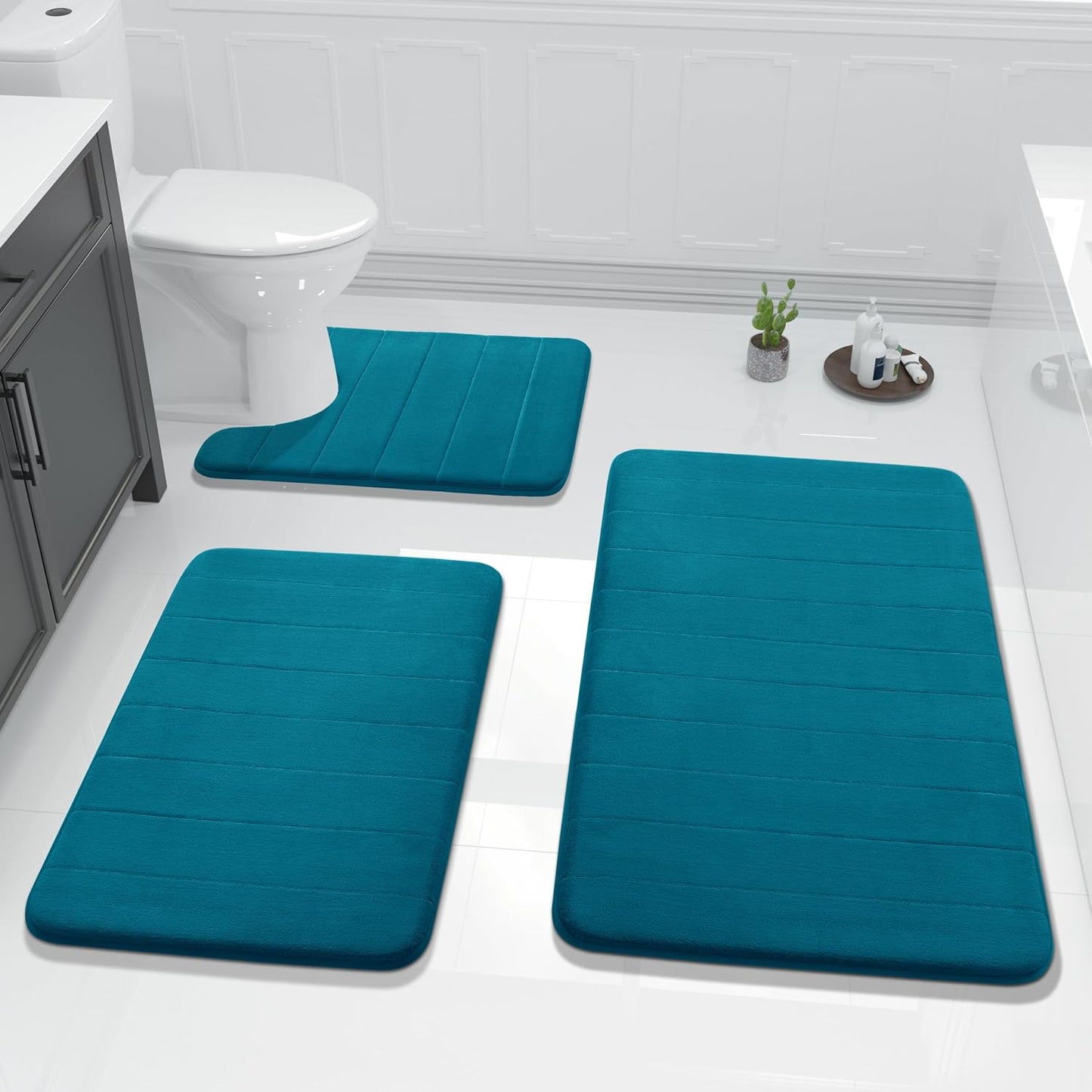 Yimobra Memory Foam Bath Mat Set - Soft Non Slip Rugs in Blue