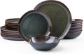 Reactive Moss Green Stoneware Dinnerware Set, 18-Piece - Hand-Painted