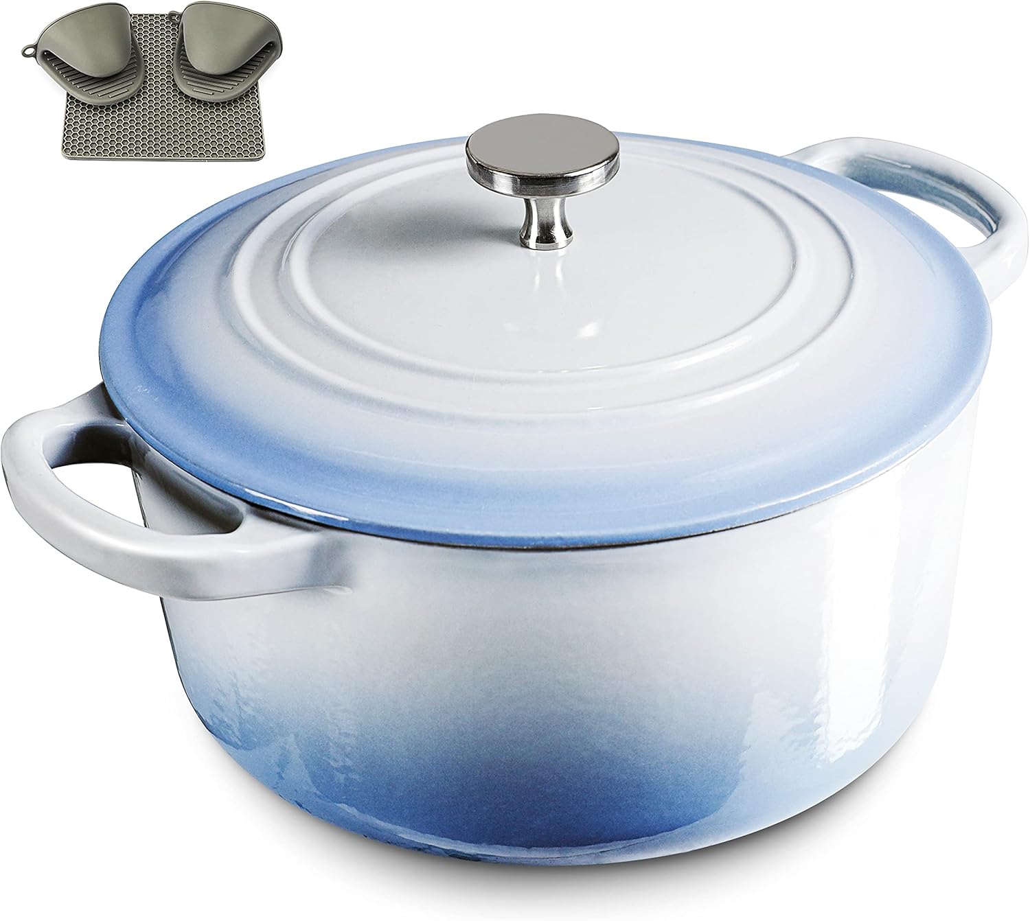 6QT Enamel Cast Iron Dutch Oven with Loop Handles for Cooking