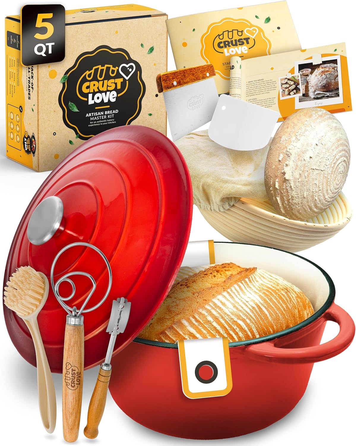 Dutch Oven for Bread Baking - 5QT Enameled Cast Iron Oven