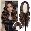 Long Dark Brown Mixed Chestnut Wavy Wig 26in - Natural Lace Hairline