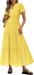 PRETTYGARDEN Womens Summer Maxi Dress V Neck Eyelet A Line - Flowy