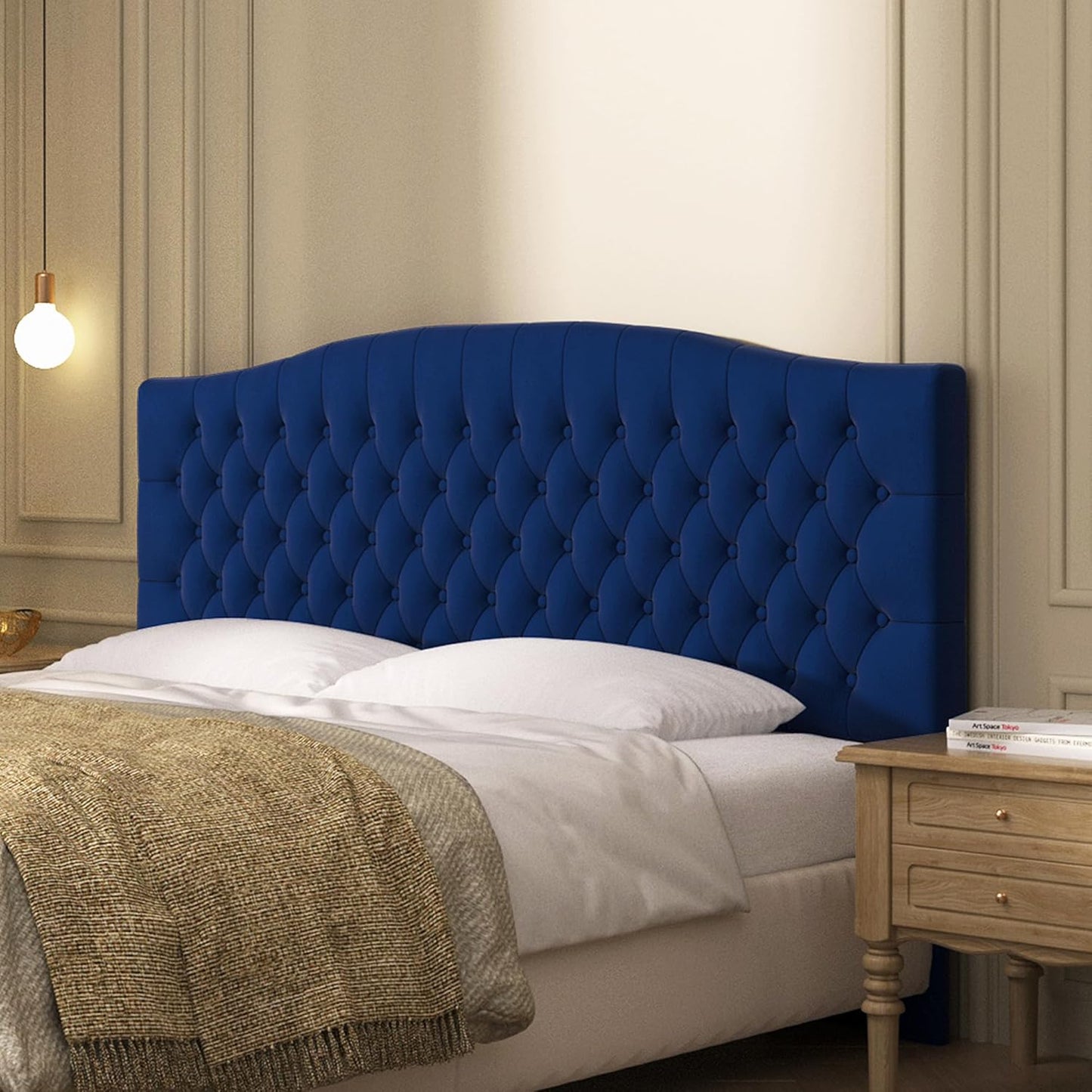 Velvet Upholstered Headboard King Size with Modern Design
