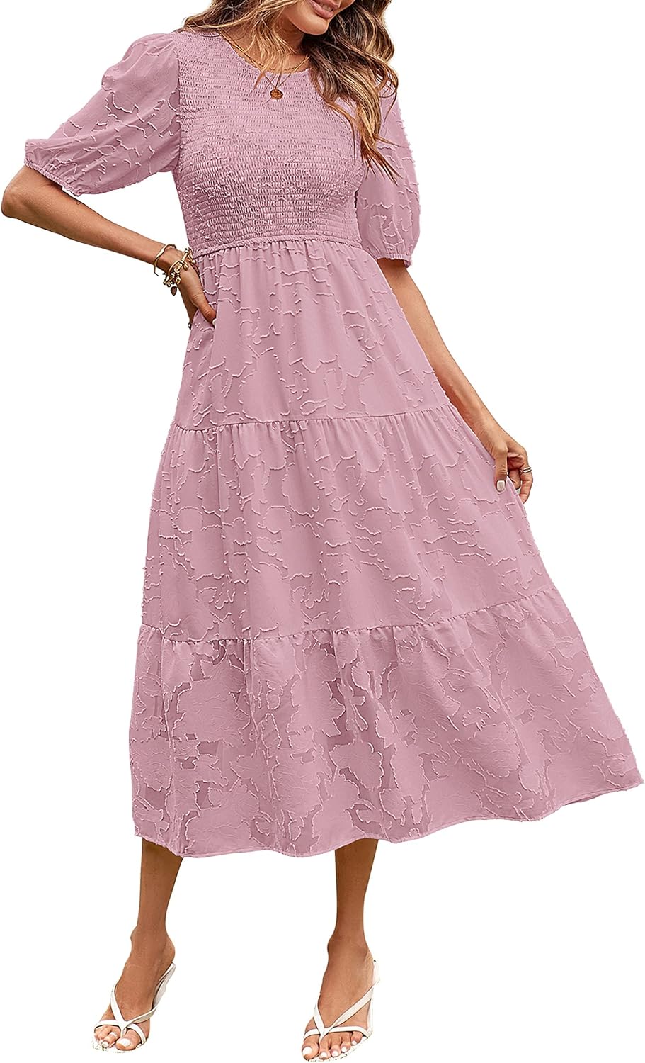 MEROKEETY Women's Puff Sleeve Floral Dress for Summer Style