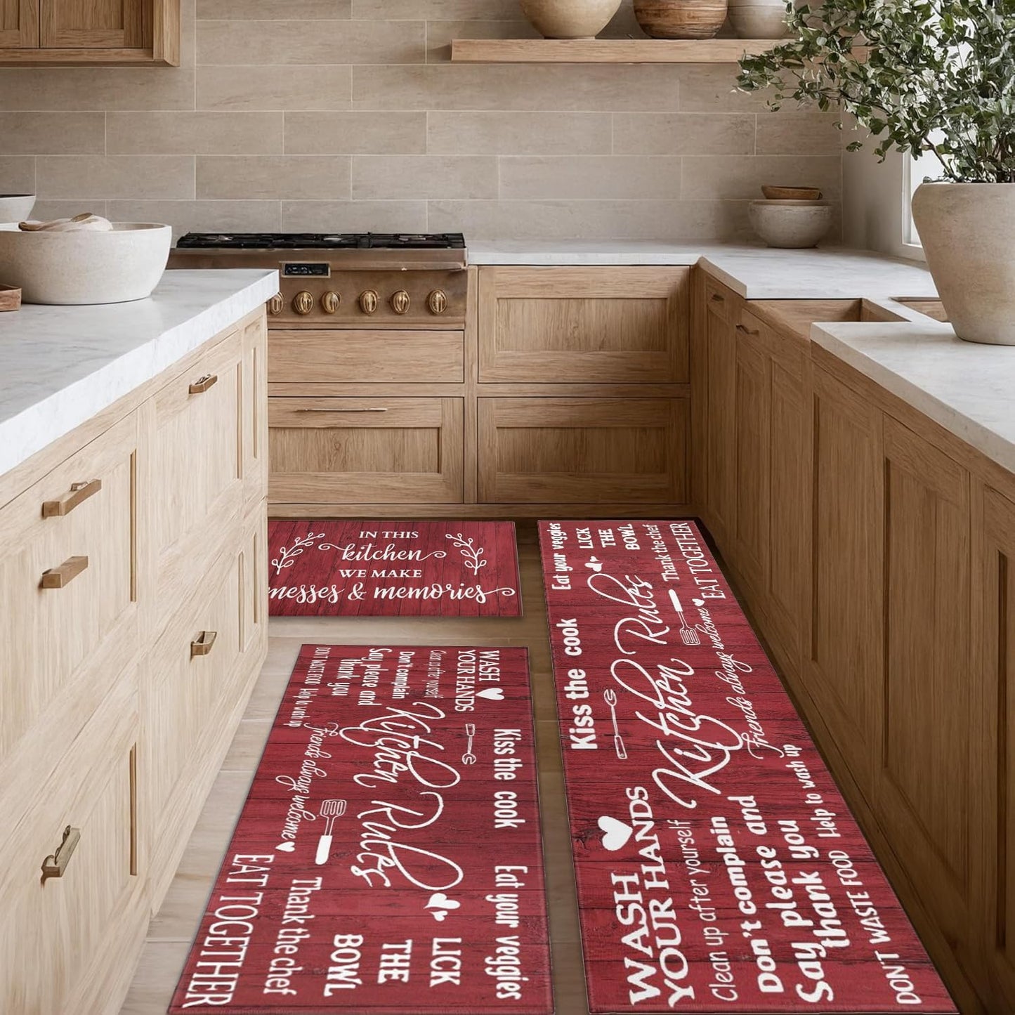 Red Kitchen Rug Sets of 3 Piece Non Slip Mats for Home Decor