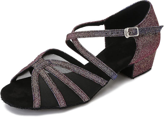 CLEECLI Low Heel Ballroom Dance Shoes for Women Latin Salsa