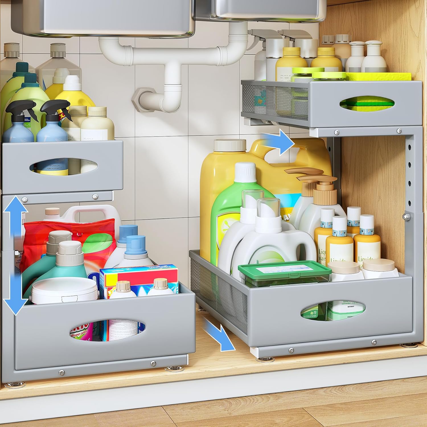 Under Sink Organizer 2 Pack for Efficient Kitchen Storage