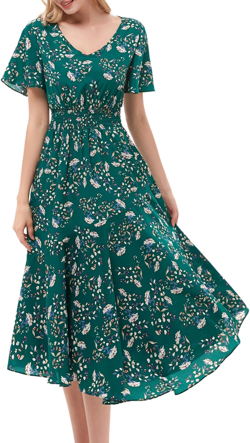 Chiffon Floral Dresses for Women with Smocked Waist Design