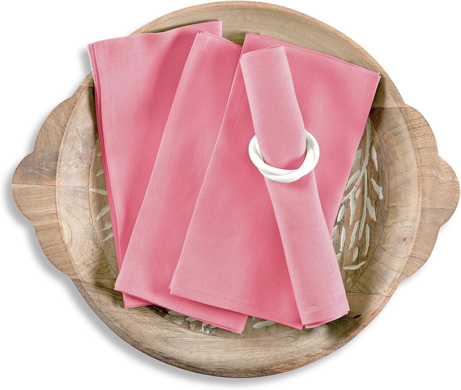 Linen Napkins Set of 4 - 100% Pure Linen Pink Carnation Style