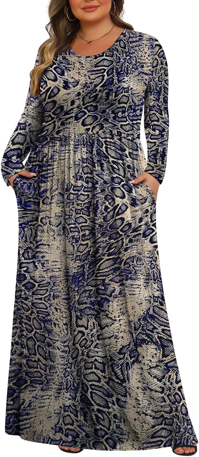 Tencede Womens Plus Size Maxi Dresses with Pockets for Comfort