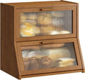 Double Layer Bamboo Bread Box for Kitchen Counter - Extra Large