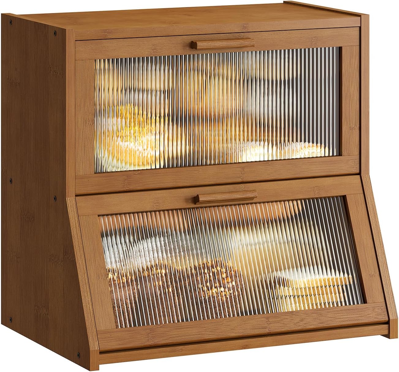 GHWIE Double Layer Bamboo Bread Box for Kitchen Counter Storage