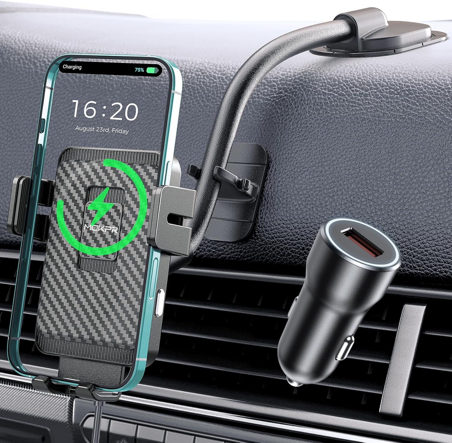 MOKPR Wireless Car Charger with Adjustable Gooseneck Mount