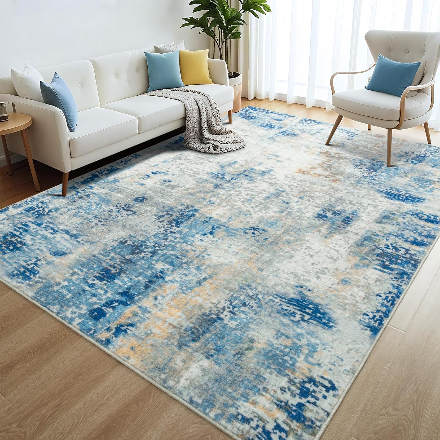 Merelax 4x6 Washable Area Rug - Soft Non-Slip Blue Boho Design