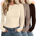 Women's Thermal Shirts 3 Pack - Slim Fitted Long Sleeve Tops Huukeay