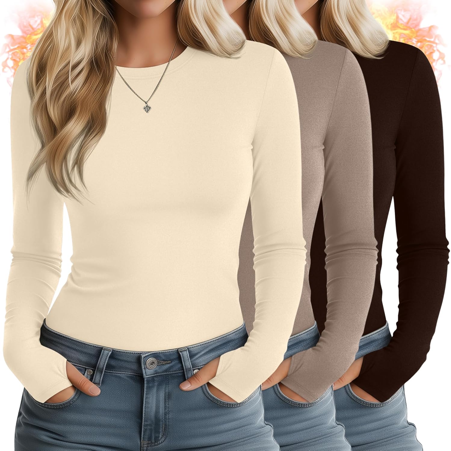 Huukeay Women's Thermal Shirts with Thumb Holes for Comfort