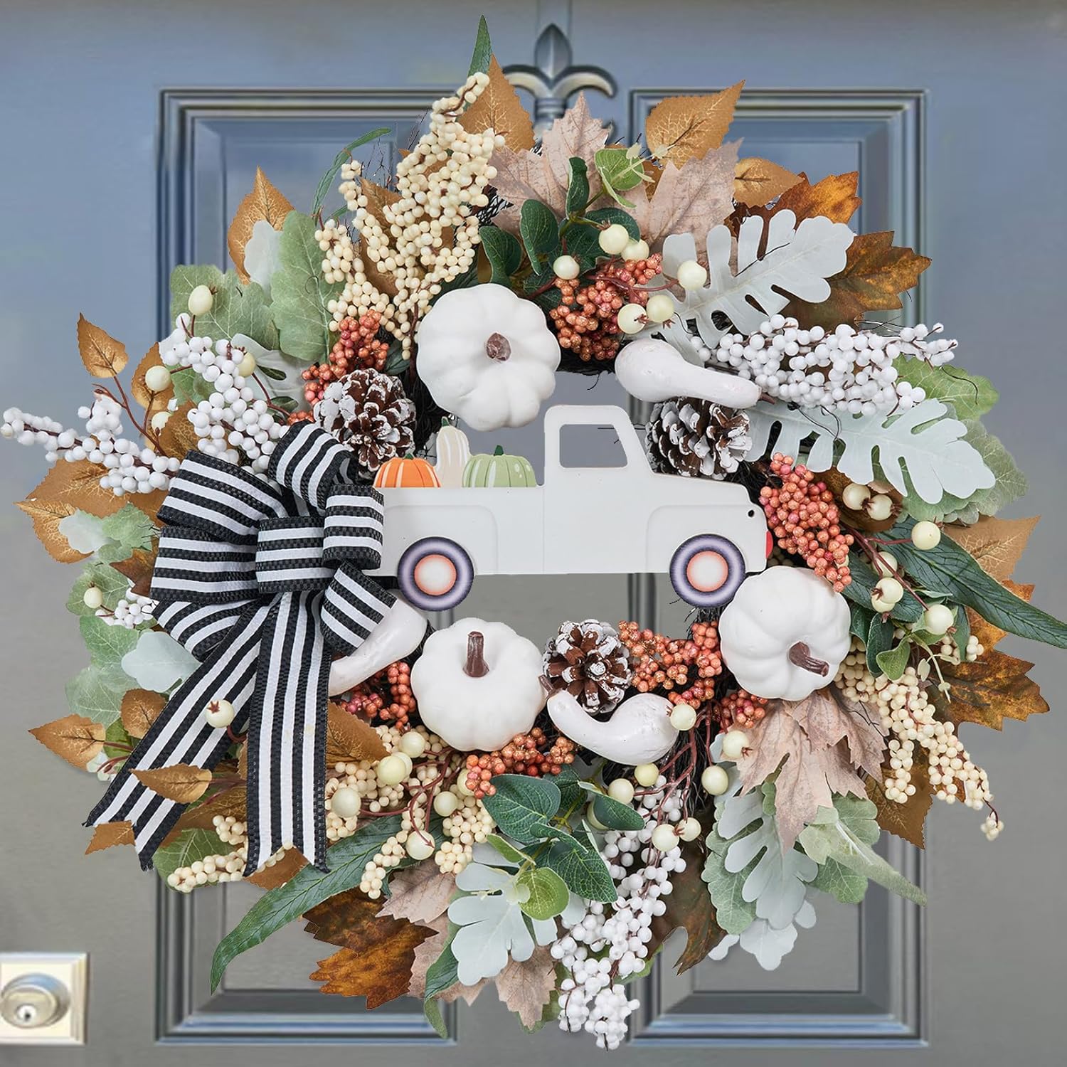 Fall Wreath for Front Door - 20 Inch Pumpkin Decor