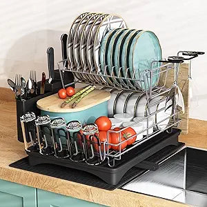 MAJALiS 2 Tier Large Dish Drying Rack with Swivel Spout