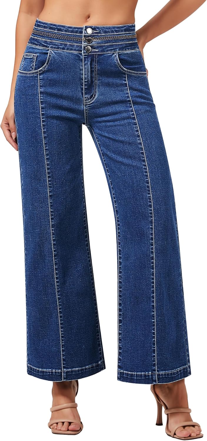 Roswear Women's Wide Leg Petite Jeans for Stylish Comfort