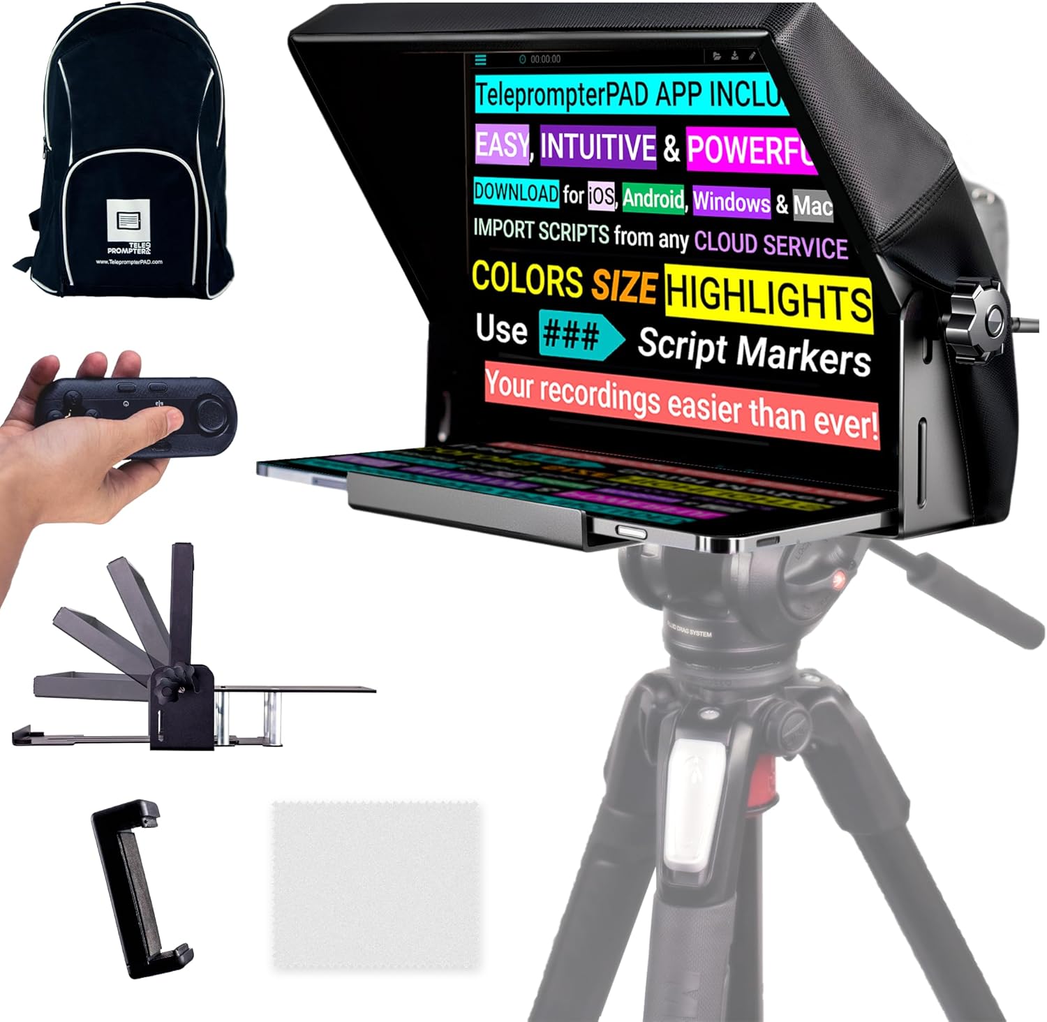 iLight PRO 12in Autocue Teleprompter Kit for Video Presentations