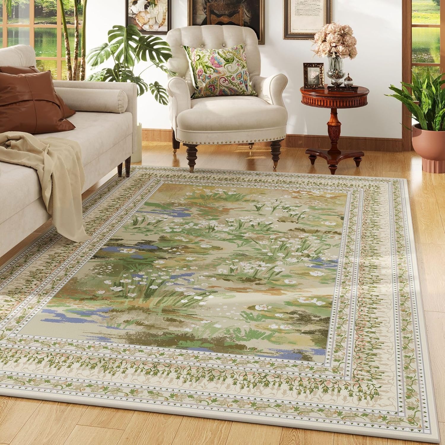 Impressionist-Style Vintage Washable Area Rug for Every Room