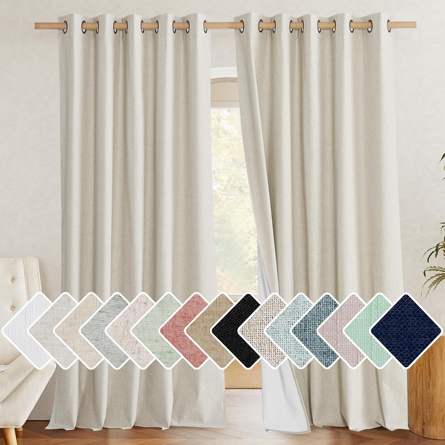NICETOWN 100% Blackout Natural Linen Curtains for Your Home