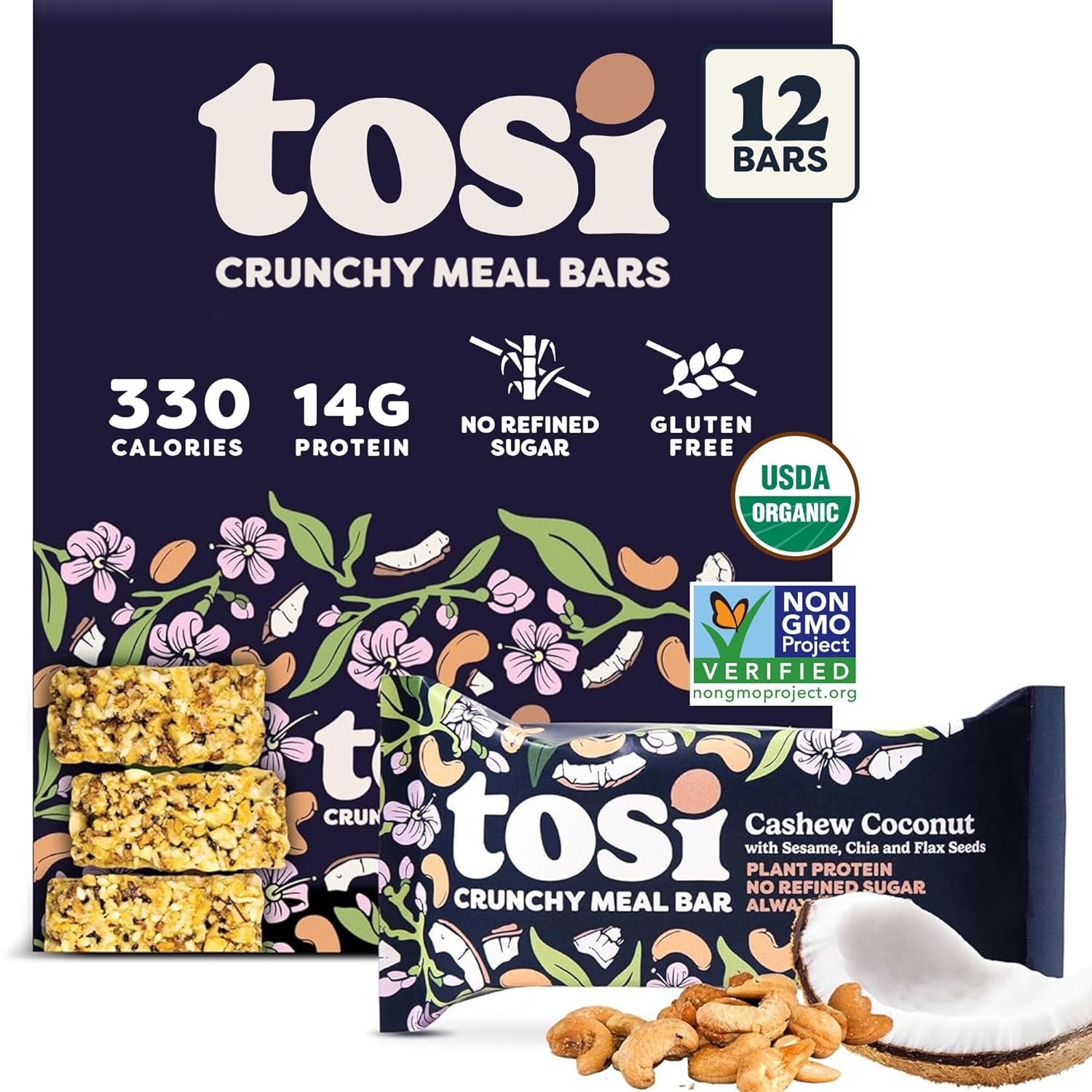Tosi Meal Nut Bars Cashew Coconut Healthy Vegan Snack Option