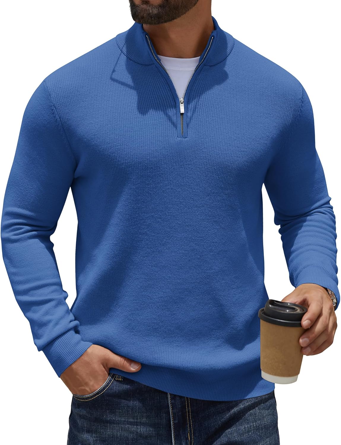 COOFANDY Quarter Zip Pullover for Men - Slim Fit Style