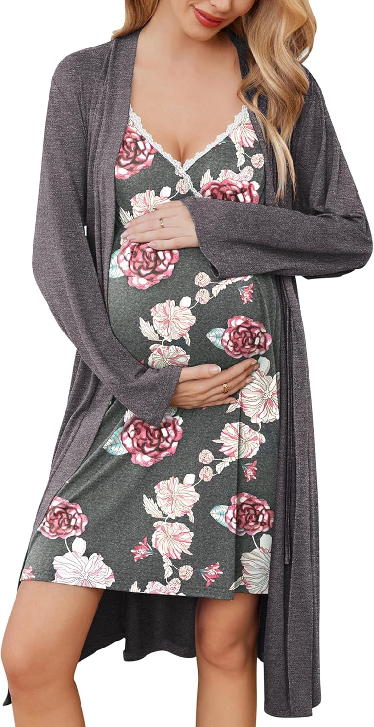 Ekouaer Maternity Nursing Gown and Robe Set for Comfort