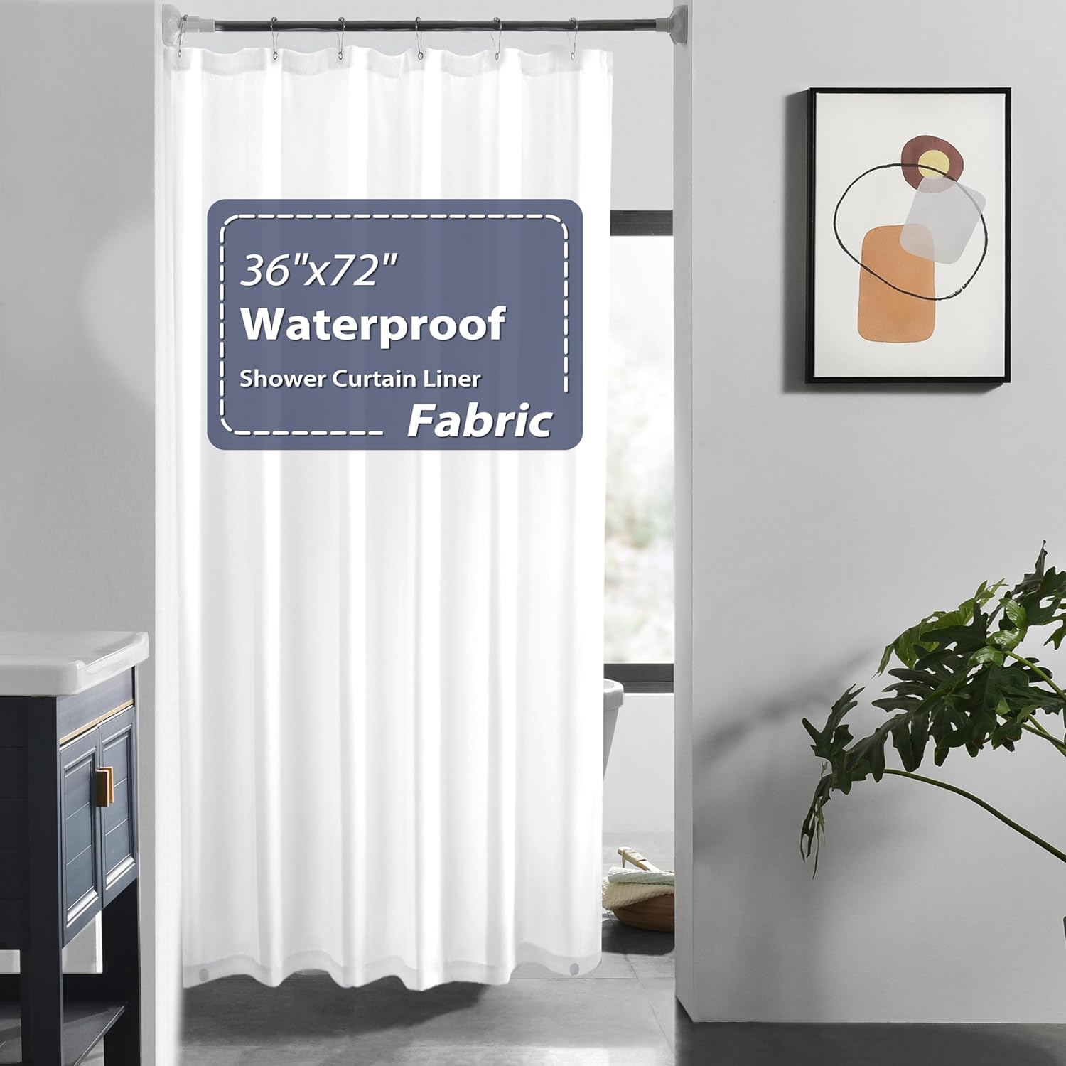 LOVTEX Waterproof White Fabric Shower Liner - Mildew Resistant