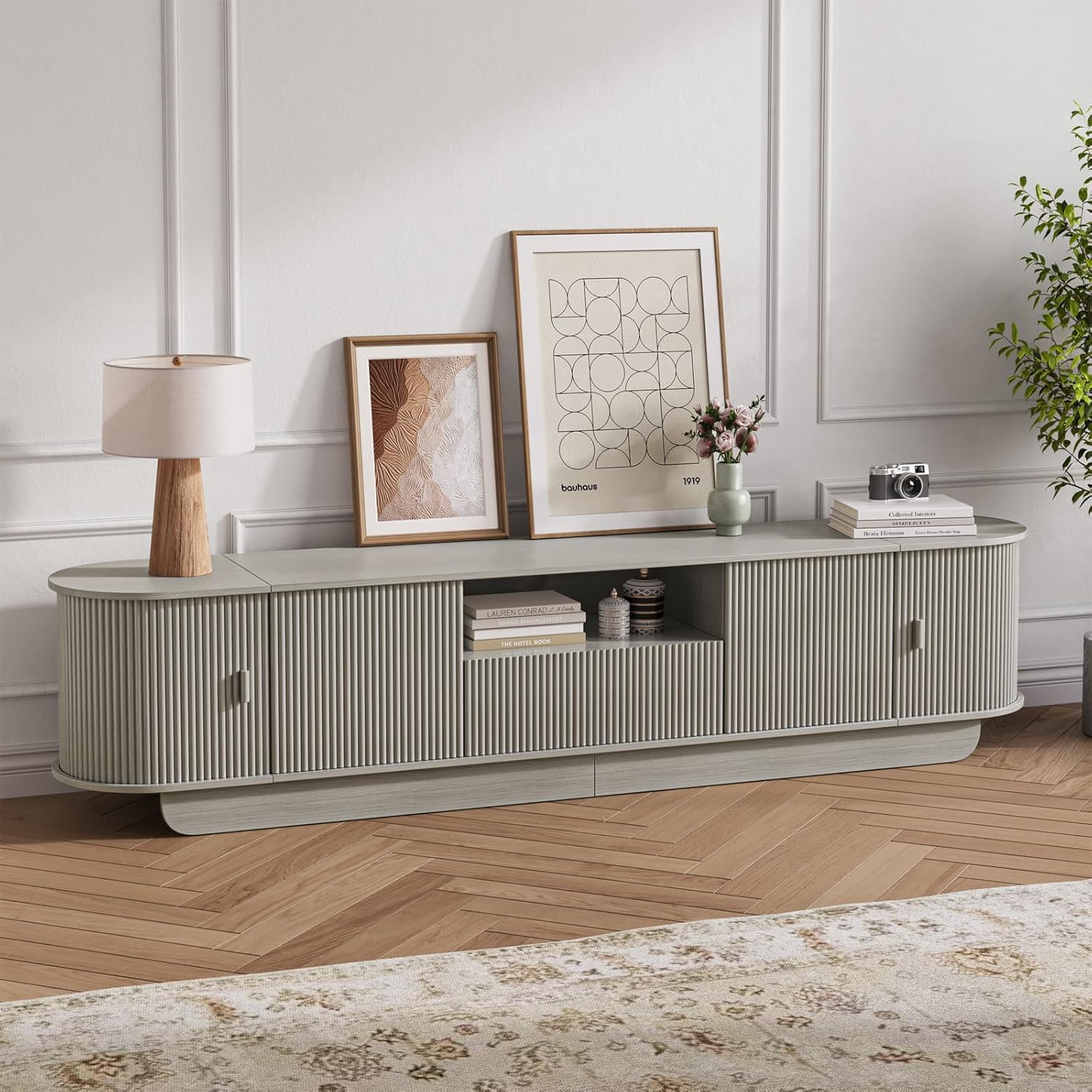 86.61 Inch Tambour TV Stand for Large TVs with Storage Options