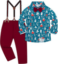 Boys Christmas Outfit 3 Piece Dress Shirt with Bowtie and Suspenders