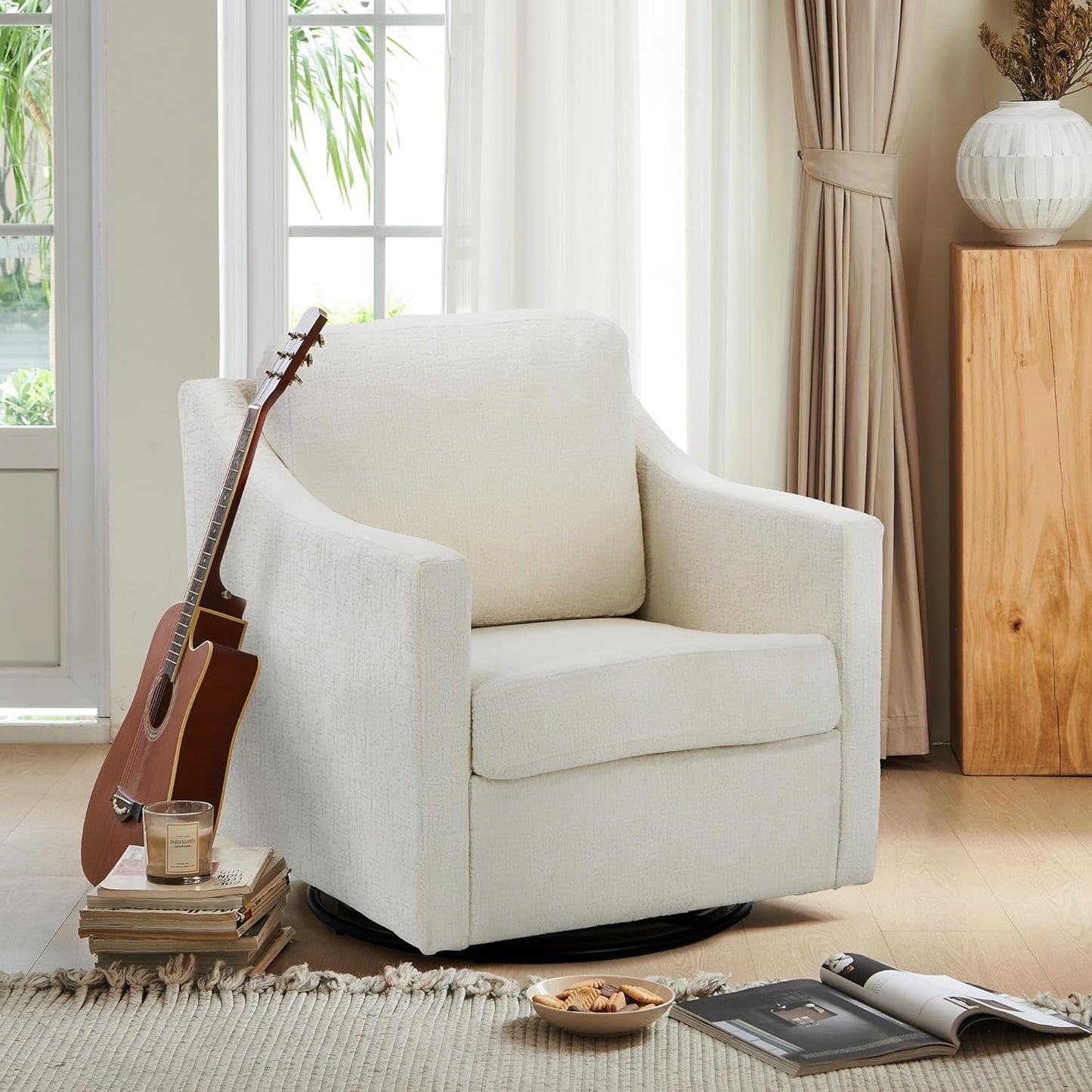 360 Swivel Chenille Accent Chair in Beige