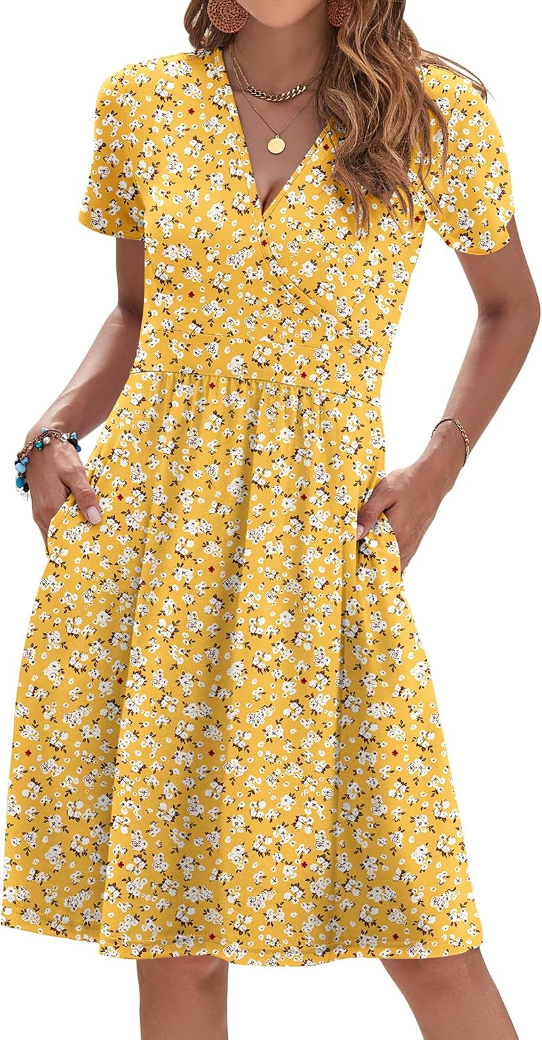 Womens Summer Dresses 2025 Short Sleeve V Neck Floral Sundress
