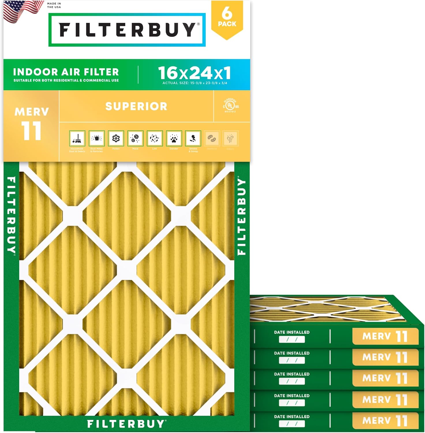 Filterbuy 16x24x1 Air Filter MERV 11 for Pet & Allergy Defense
