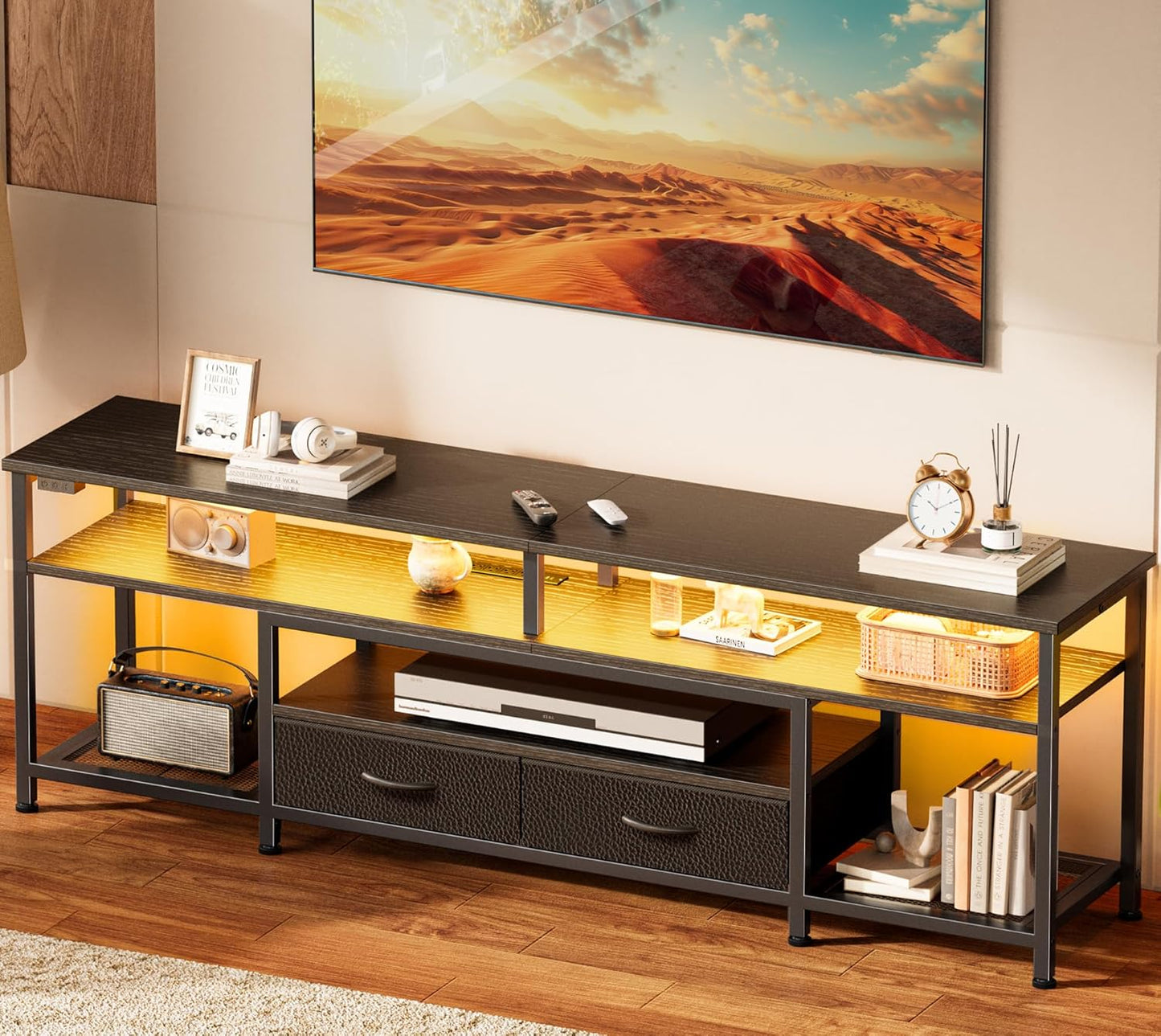 65-70 TV Stand with Power Outlets & LED Lights