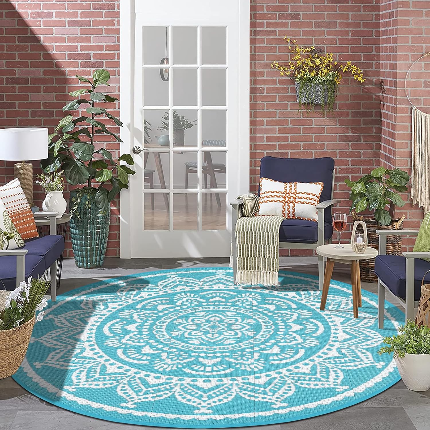 Bsmathom Waterproof Outdoor Rug 6ft Round for Patio and Beach
