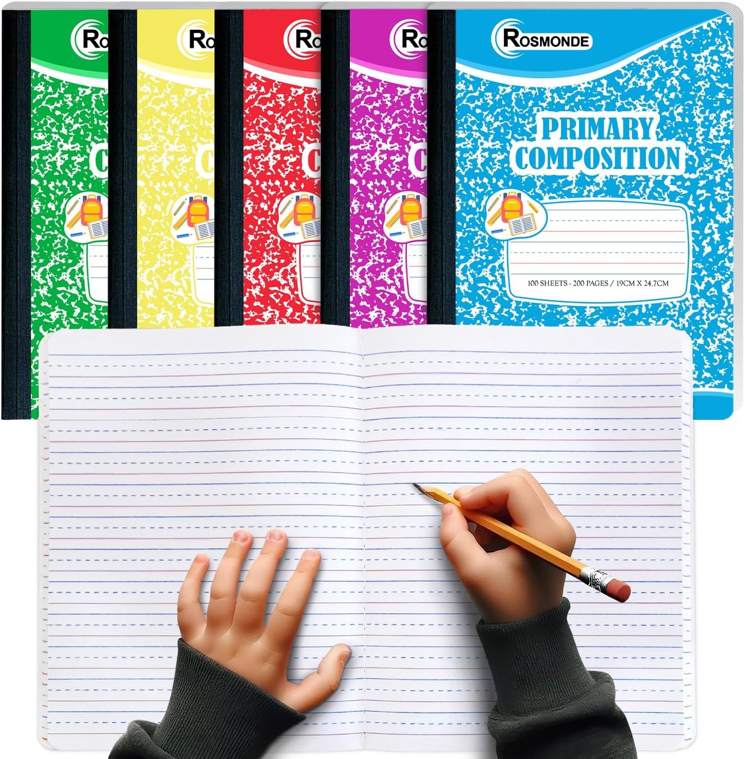 Rosmonde 5-Pack Primary Composition Notebooks: Durable & Colorful